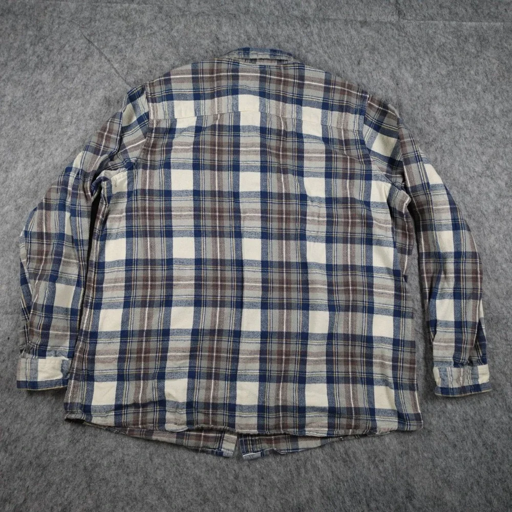 LL Bean Top Womens Large Blue Scotch Plaid Flannel Cotton‎ Long Sleeve Button